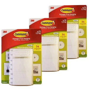 Command Indoor Picture Hanging Strips 34 Large Pairs, 68 Total Strips (3 Pack) - Picture 1 of 1