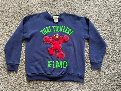Vintage 90s Sesame Street That Tickles! Elmo Sweatshirt Blue Unisex Youth Large - Image 1 of 4