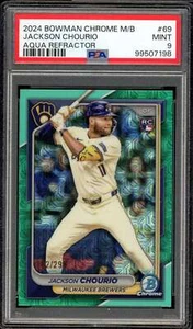 Jackson Chourio Rookie 2024 Bowman Chrome M/B Aqua Refractor (pop 9) #69 PSA 9 - Picture 1 of 2