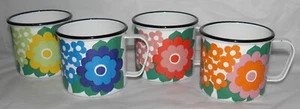 RARE ARABIA KAJ FRANCK FINEL ENAMEL MUGS Cups ELISA SET OF 4 1960's FLOWER POWER - Picture 1 of 11