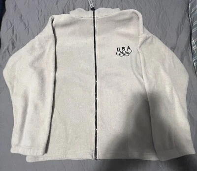 美国奥运会男式中号全拉链浅棕色长袖毛衣 — 第 1/2 张图片