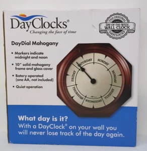 Reloj de Pared DayClocks Clásico Día de la Semana Marco de Madera Maciza de Caoba 10" - Imagen 1 de 8