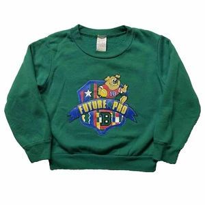 Vintage 90s Sweatshirt Boys Size 4T Cartoon Football Dog Art Green 80s USA Made - Picture 1 of 6