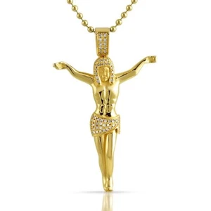 0.45 CTW Genuine Diamond Gold Jesus Crucifix Pendant - Picture 1 of 3