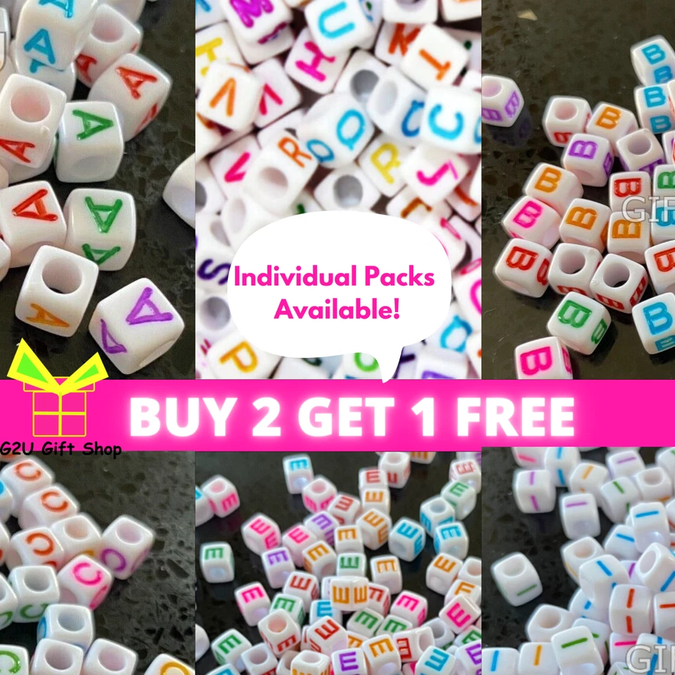 Letter Alphabet Beads A-Z Cube Vowel Multicolor Gem Set Girls Gift Box Jewellery - Image 1 of 1