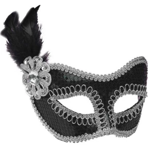 Black Sequin Masquerade Venetian Mardi Gras Half Face Eye Mask - Picture 1 of 1