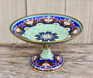 Vintage Chinese Cloisonné Footed Tazza Compote Art Nouveau Style 9 1/2" - Picture 1 of 12
