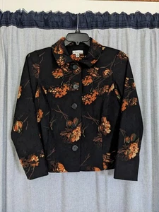 Kim Rogers Top Mujer PM Negro Marrón Floral Abotonado Caprichoso Almohadillas para el Hombro - Imagen 1 de 8
