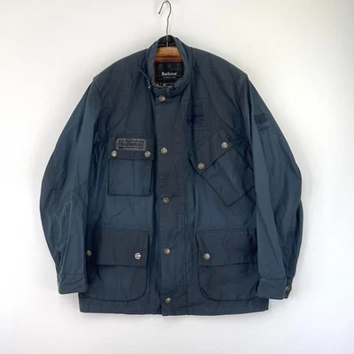 Chaqueta de cera Barbour International Steve Mcqueen Vin para hombre grande azul A7 motocicleta Foto 1 de 4