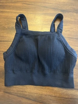 Aerie Ribbed Longline Highneck Padded Black Bralette Wmn Sz S Comfort Athleisure - Image 1 of 4