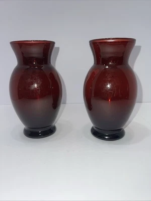 Vintage Glass Ruby Red Colored Decorative Large Glass Flared Vases - Lot of 2 - Image 1 of 3