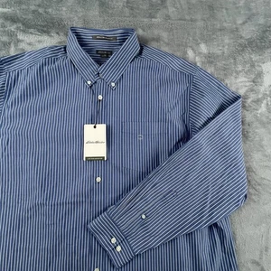 Eddie Bauer Shirt Mens 2XL Blue White Stripe Wrinkle Free Relaxed Fit Cotton Dad - Picture 1 of 14