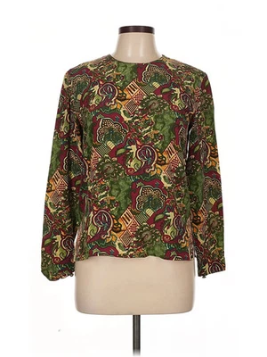 Top informal de seda de manga larga verde esquinero para mujer 10 Foto 1 de 4