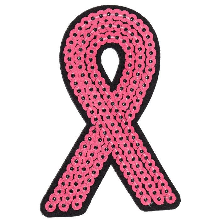 Breast Cancer Awareness PINK RIBBON Sequin Iron-on Applique - Image 1 of 1