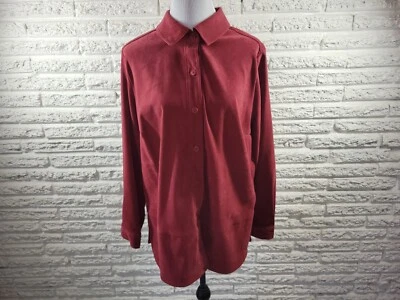 Top Croft Barrow para mujer 1X Plus manga larga cuello de terciopelo borgoña abotonado Foto 1 de 4