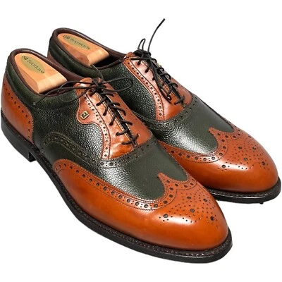 Footjoy Classics Men's Golf Shoes Green Tan Pebbled Leather Saddle 13C 51441 - Image 1 of 4