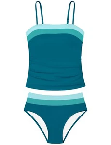 Girls Swimsuits Size 10-12 Quick Dry Tankini Swimsuit Color Block Bathing Sui... - Picture 1 of 7