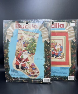 Bucilla 82915 Cross Stitch Christmas Stocking Kit & 82964 Picture Pillow Santa - Picture 1 of 13