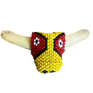 Fazzoletto da collo vintage Bull Steer Longhorn bisonte perline e ossa scivolo boy scout bolo - Foto 1 di 9