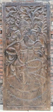 Vintage Ganesha Carved WOOD Panel Wall Sculpture INDIA ART GANESH TEMPLE 84x36