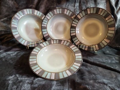 Lot of 4 Gourmet Basics by Mikasa Brennan 5081201 Cereal Rimmed Soup Bowl - Image 1 of 4