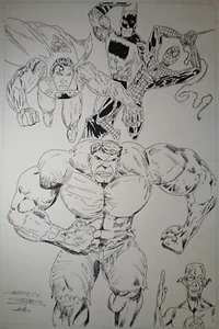 DC&Marvel Superhelden auf einem 11×17 Comic Kunstpapier Original Artwork - Bild 1 von 4