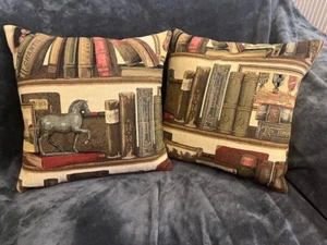 NEW LISTING BOOKSHELF TAPESTRY FABRIC 1 PAIR 17"CUSHION COVERS - Picture 1 of 4