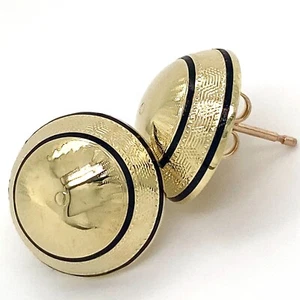 14K Gold Dome Button Post Earrings w Enamel & Fine Border Design, ½" & 3.9g - Picture 1 of 9