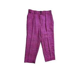 Vintage '80s Mondi Escada High Waisted Hot Pink Houndstooth Wool Pants 35" Waist - Picture 1 of 5
