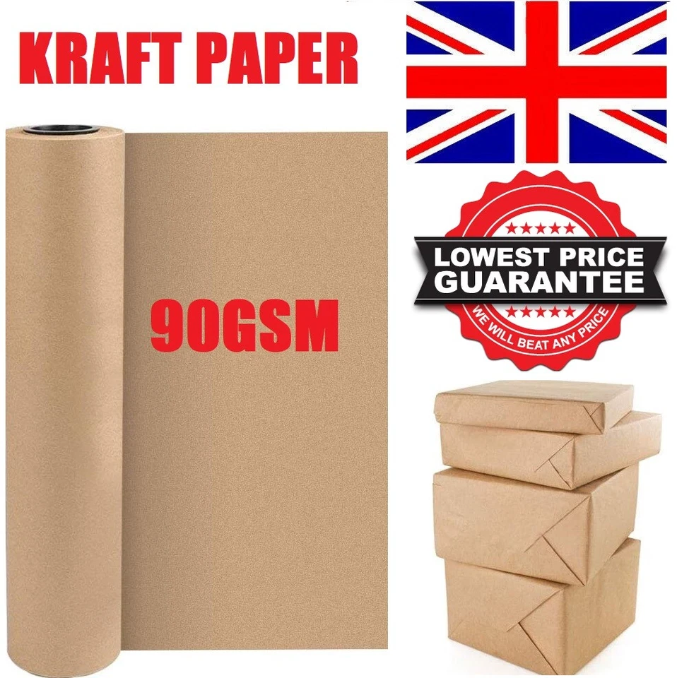 BROWN KRAFT PARCEL PAPER FOR WRAPPING AND PACKAGING PARCELS STRONG ROLLS 90GSM - Image 1 of 4