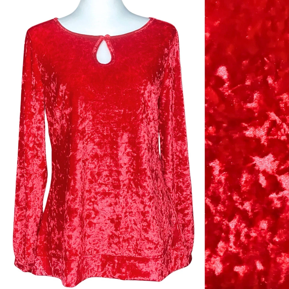 NWT Red Crushed Velvet Keyhole Peasant Blouse. Whimsigoth Witchy Y2K Size Medium - Image 1 of 4