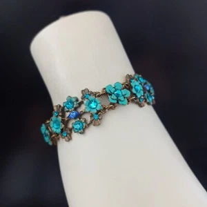 Michal Negrin Bracelet Wide Turquoise Blue Bohemian Crystals Romantic Victorian - Picture 1 of 17