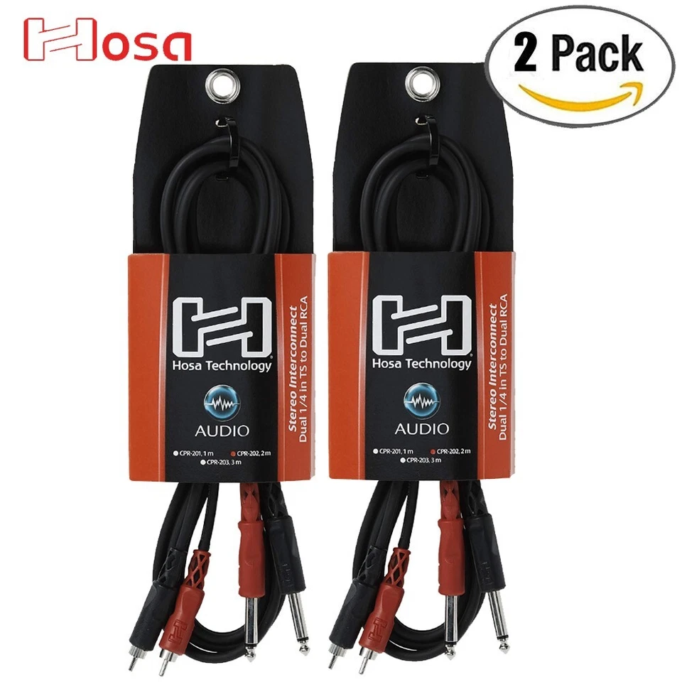 PACK de 2 interconexión estéreo Hosa CPR-202 doble 1/4" a doble RCA 2M negro/rojo Foto 1 de 1
