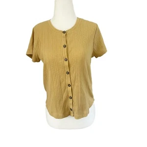 Madewell Womans Button Front Ribbed Cropped Tee Size Medium - Picture 1 of 7