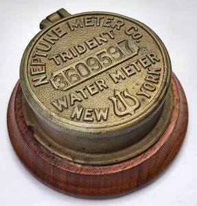Vintage Neptune Meter Co Trident Brass Water Meter Cover New York / Trinket Box - Picture 1 of 13
