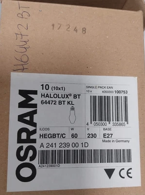 Lampadina Osram Halolux BT 60w E27/ES 230v alogena cod. 64472  BT chiara - Immagine 1 di 4