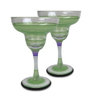 Handbemalte Margarita Gläser 2er Set - Cape Cod Cottage Green Collection -... - Bild 1 von 2