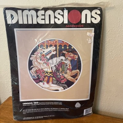 Vintage DIMENSIONS NEEDLEPOINT CAROUSEL TRIO KIT #2391 Horses NEW - Image 1 of 3