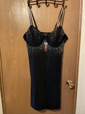 Vestido de Cóctel 2X Negro Estrás Brillo Ck Fotos Para Medida Formal, Elástico Foto 1 de 4