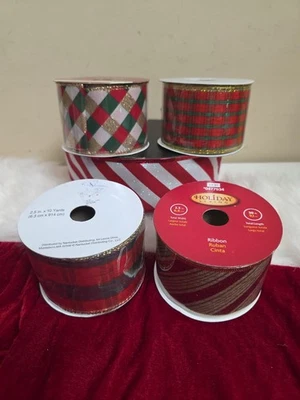 NEW lot of 4 rolls Wired  2.5' Ribbon Christmas All 30'  Nice Variety Of Colors - Image 1 of 3