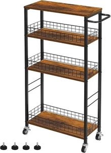 4 Tier Kitchen Storage Cart Slim Rolling Cart on Wheels Mobile Vegetable Rack wi - Picture 1 of 4