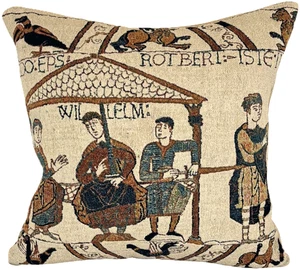 BAYEUX BANQUET FEAST BATTLE OF HASTINGS 17" BELGIAN TAPESTRY CUSHION COVER, ZIP - Picture 1 of 3