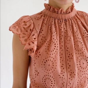 NWOT SEA Daisy Flutter Sleeve Top New York Mock Neck Eyelet Blouse Size 2 - Picture 1 of 10