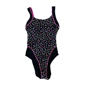 Vintage Le Cove Black & Pink Floral One Piece Swimsuit Women's Size 8 Tall - Picture 1 of 10