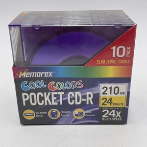 Memorex Pocket CD-R - Cool Colors - 10 Pack (210MB/24Min/24x Multi Speed) NEW - Picture 1 of 7
