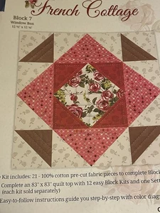 Block 7 Quilt Kit With Fabric French Cottage Block 7 Window Box 12 ½" x 12 ½" - Picture 1 of 6
