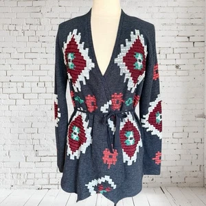 Lucky Lotus Southwestern Aztec Cardigan Sweater Sz M Draped or Wrap Tie Cowboy - Picture 1 of 12