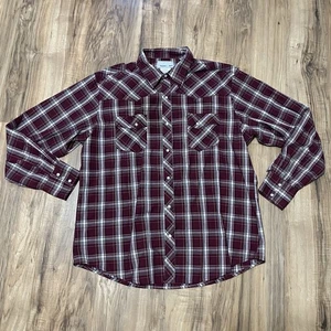 Camisa Wrangler Para Hombre Borgoña Cuadros Perla A Presión Manga Larga Western Wrancher XL - Imagen 1 de 13