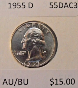 1955 D Washington Silver Quarter, (55DAC3) - Picture 1 of 5