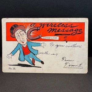 WHARTON NJ/NEW JERSEY Comic Postcard A WIRELESS MESSAGE ~ GOOD LUCK Horseshoe - Picture 1 of 2